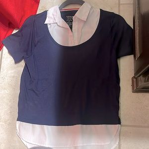 Girls 2 in 1 Navy Collard Blouse School Shirt